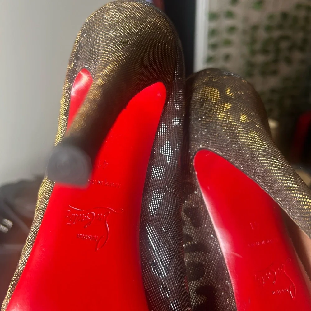 Christian Louboutin Black and Gold Stiletto Heels - Picture 5 of 6